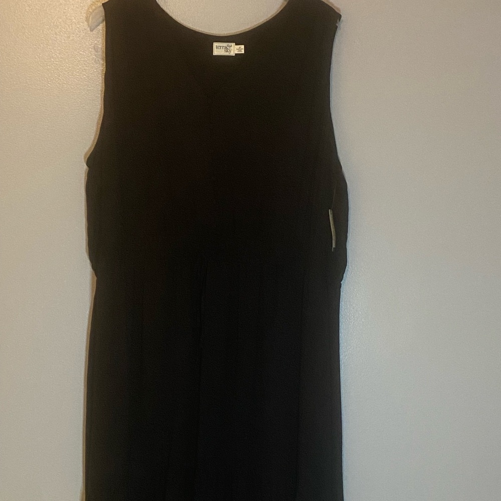 Terra & Sky long cotton button front black summer dress, 3X, NWT
